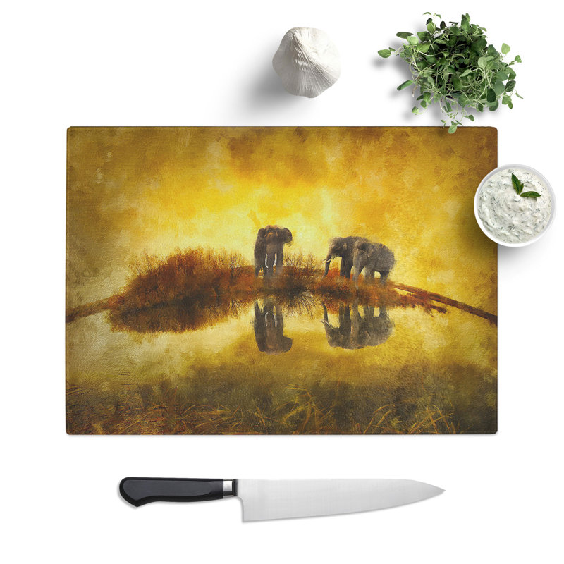 Elephants at Sunset Painting Chopping Board, 28.5cm W x 39cm L