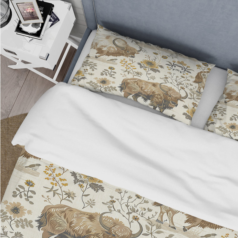 Ensemble de housse de couette Beige Flower Buffalo Print - Traditional, Housse de couette très grand et 2 très grandes t