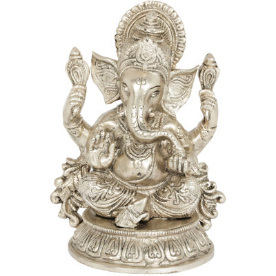 Statue de maître Ganesha en laiton fabriquée à la main de 7 po - Idole de l'autel du lotus (4,6 lb)