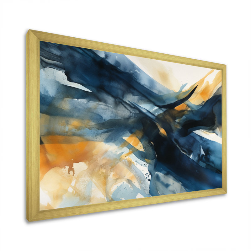 «Blue and Gold Fusion II», reproduction sur toile encadrée, Cadre doré à une seule photo, H 24 po x l 24 po x P 1 po