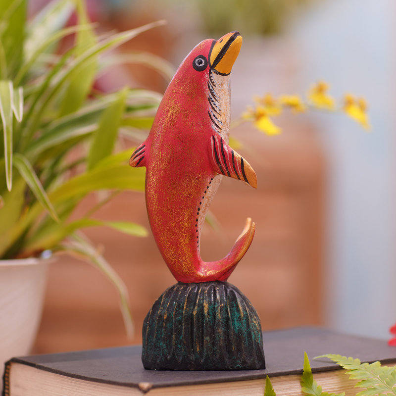 Novica Handmade Balancing Dolphin Wood Statuette