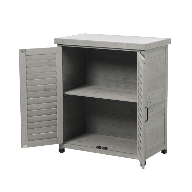Potting Bench With Storage Cabinet And Metal Table Top For Outdoor Patio, Grey