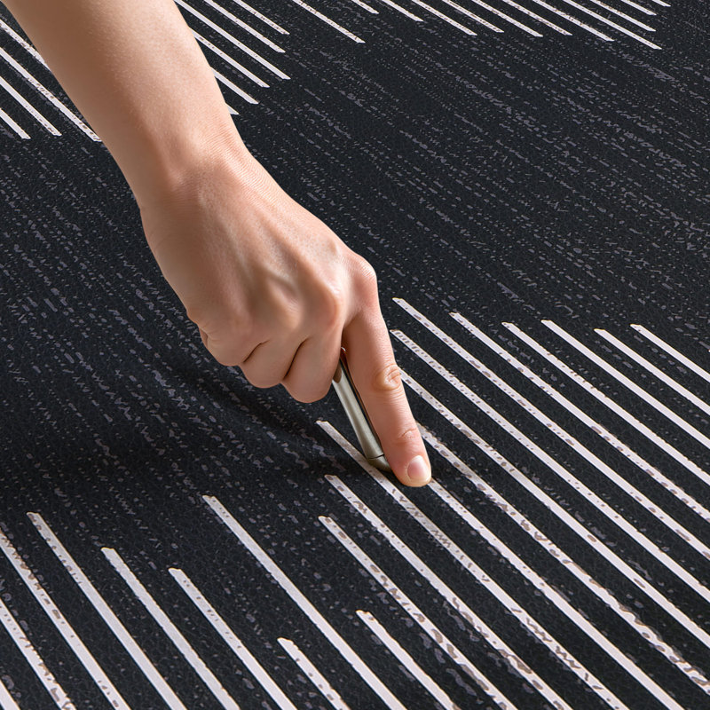 Bohemian Stripe Cushioned Anti Fatigue Standing Kitchen Mat, Black, Rectangle 18" W x 30" L