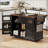54.9" Kitchen Island with Cross Barn Doors, Glass Door, and Power Outlet – Black-129895337