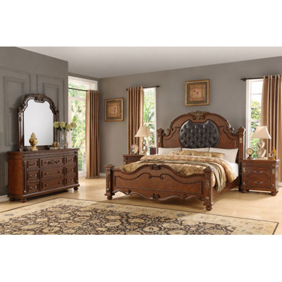 Lashonia Contemporary Cherry Wood Bedroom Set