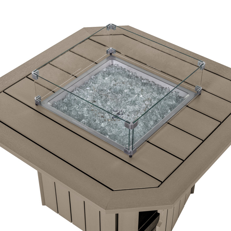 Strella Octagon Polyresin Propane Smokeless Fire Pit Table with Hidden Fuel Tank, Woodland Brown