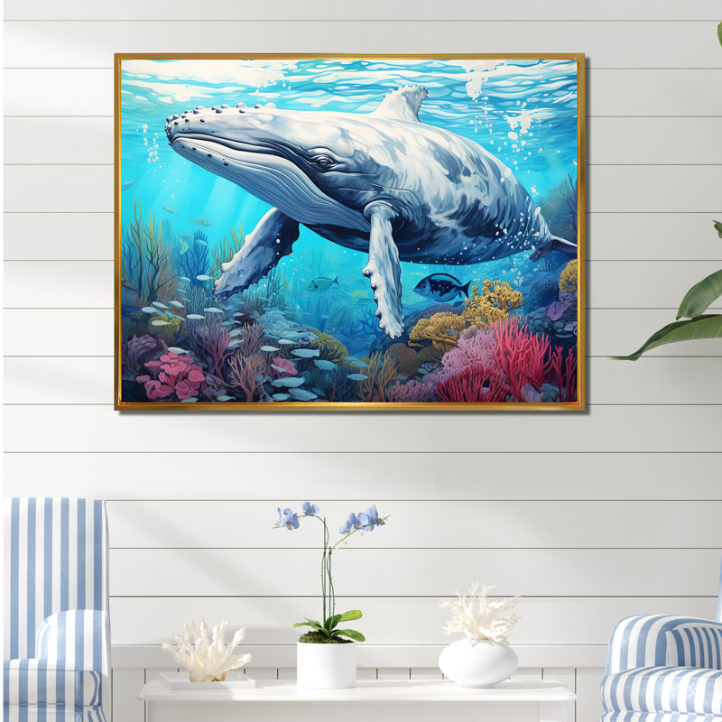 «Whale Tranquility Oasis» sur toile, H 12 po x l 20 po x P 1 po, Cadre flottant doré