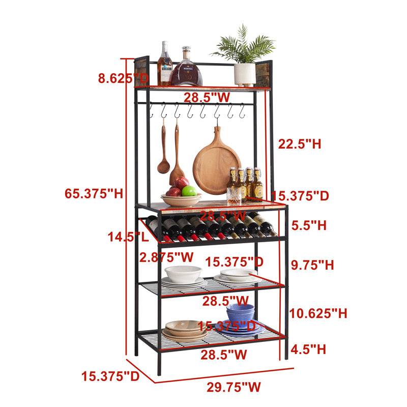 Étagère de cuisine de 15 po avec tablettes et crochets de rangement Baker, Black/Red