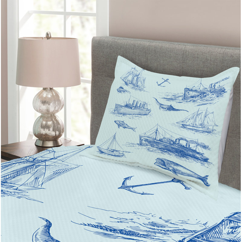 Nautical Bedspread Set with Cushion Cover, 220 x 220 cm