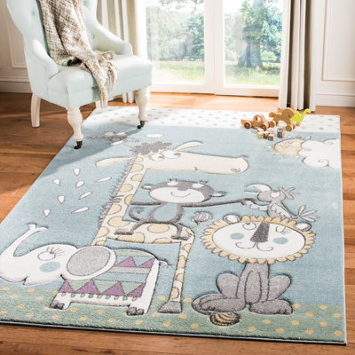 Burgan Animal Print Blue Area Rug