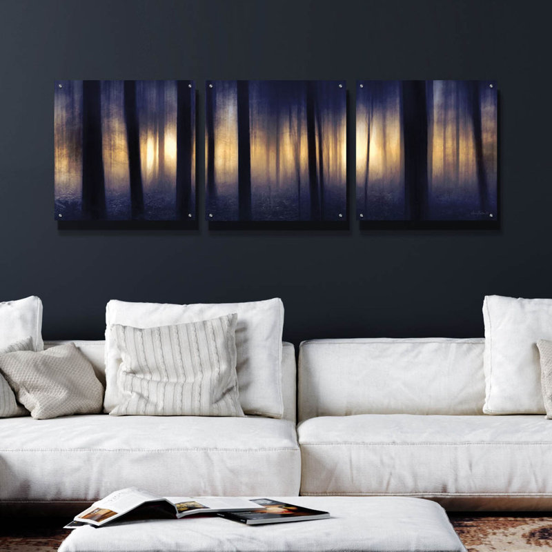 «Edge of the Forest» par Lori Deiter, ensemble d'art mural en verre acrylique, 3 pièces, H 24 po x l 72 po