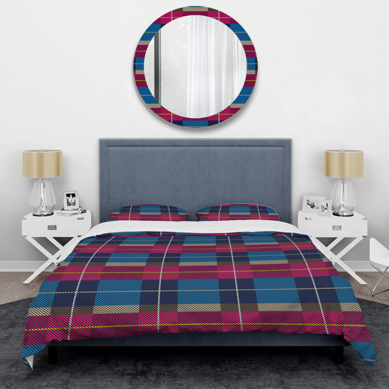 Tartan multicolore à carreaux - Ensemble de housse de couette abstrait - Microfibre de polyester