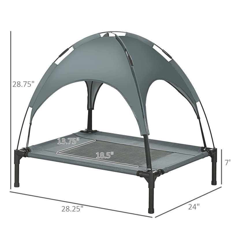 Lit de camp pour chien gris 30 po avec auvent - Surélevé, portatif, respirant pour animaux de compagnie de taille moyenne
