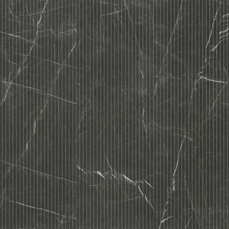 Striara Marvelle 16'' X 48'' Satin Ceramic Marble Look Fluted Wall Tile, Marvelle Velvet Noir