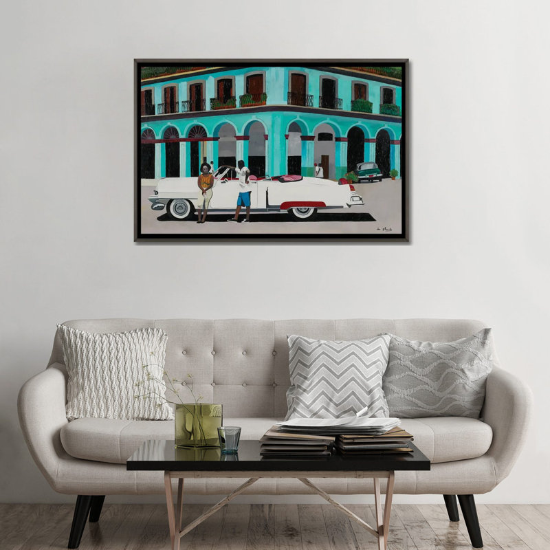 Turquoise Havana, Cuba - reproduction d'art murale - toile encadrée, H 32 po x l 48 po, Gris
