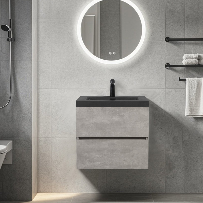 Meuble-lavabo mural mural flottant simple gris, 24"