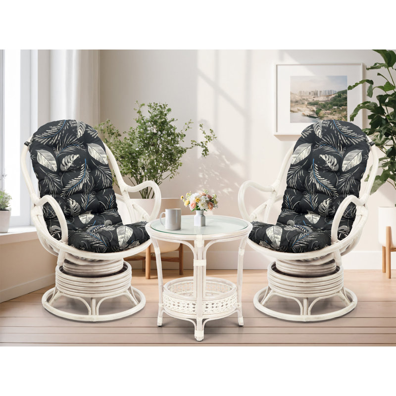 Fauteuil d'appoint pivotant en rotin Melbourne, Blanc, Black Leaf