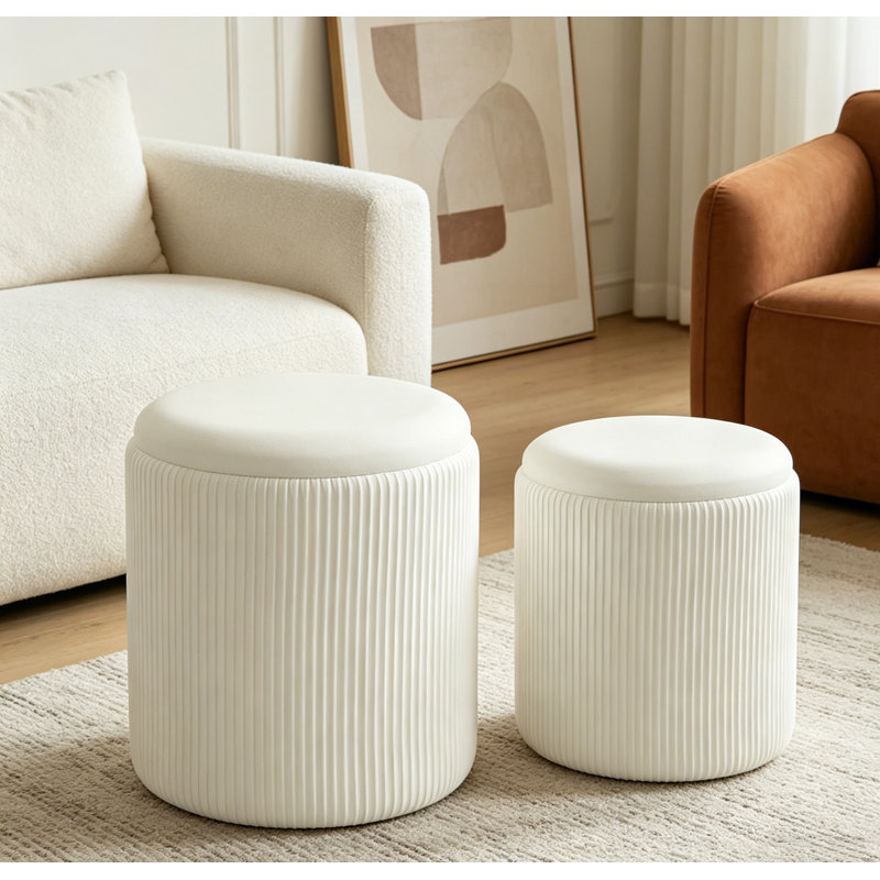 Ensemble de 2 tabourets de coiffeuse, Blanc / Blanc