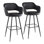 Tabouret de bar 30 po contemporain à hauteur fixe en métal noir et similicuir noir avec repose-pieds carré en métal noir - ensemble de 2