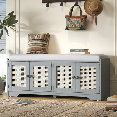 Banc de rangement rustique, banc à chaussures d'entrée avec coussin amovible