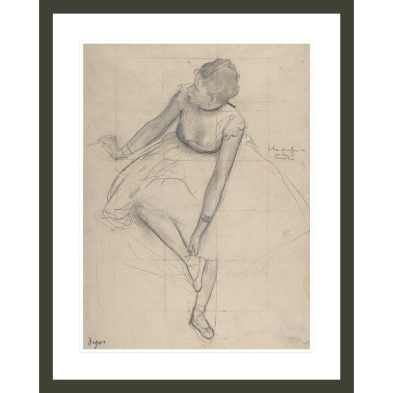 Danseuse ajustant sa pantoufle par Edgar Degas, impression giclée encadrée, H 29,38 po x l 23,5 po