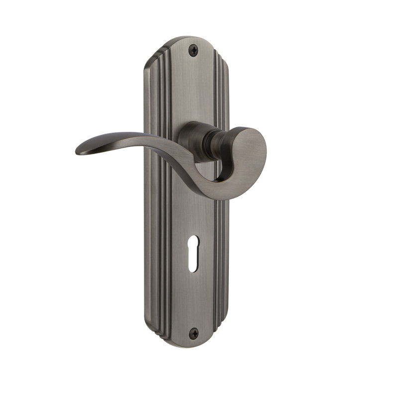 Deco Plate Passage (Hall & Closet) with Decorative Keyhole and Manor Lever, Antique Pewter, 2.75"