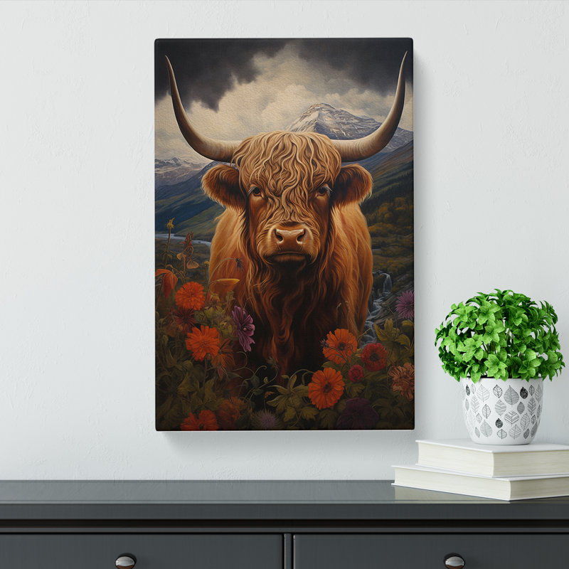 Highland Cow Classicism - Wrapped Canvas, 60cm H x 40cm W x 3cm D