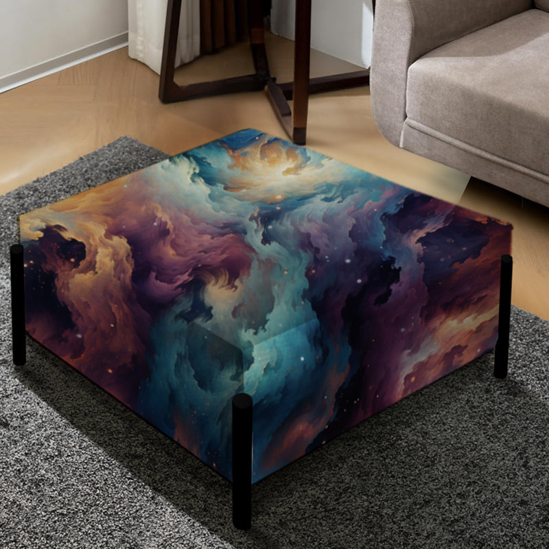 Plaid Galaxy Multicolor Expedition - Grand repose-pieds carré damassé