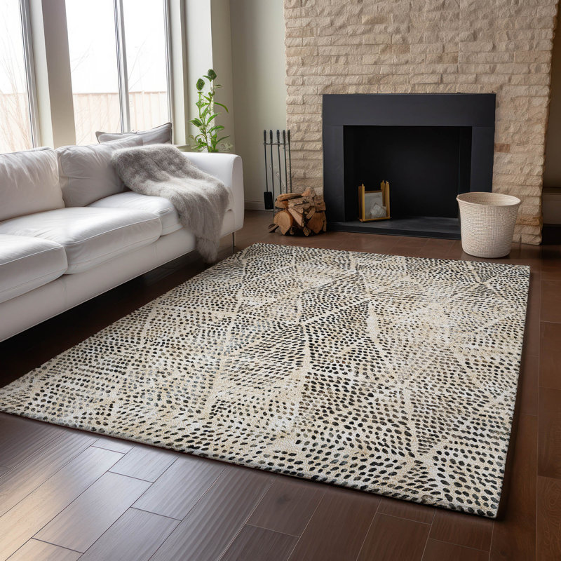 Tapis beige Cerrito AMF591 lavable à la machine de qualité supérieure, Rectangle 5 pi x 7 pi 6 po