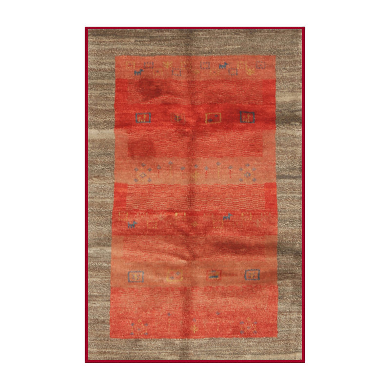 Tapis de zone rouge/vert contemporaine, Rectangle 2 pi x 3 pi