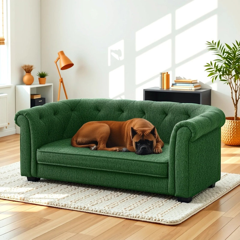 Elegant Button-tufted Pet Sofa With Linen Upholstery