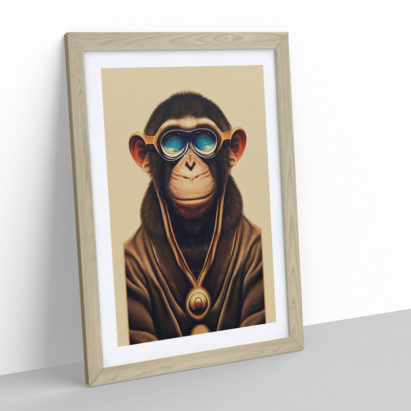 Cool Monkey - Single Picture Frame Print, 46cm H x 34cm W x 2cm D, Oak