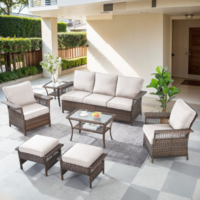 7 Piece Rattan Sofa Seating Group With Cushions