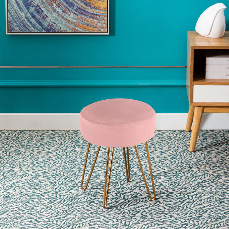 Tabouret de coiffeuse en velours rond et fer Foerster, Samlon rose