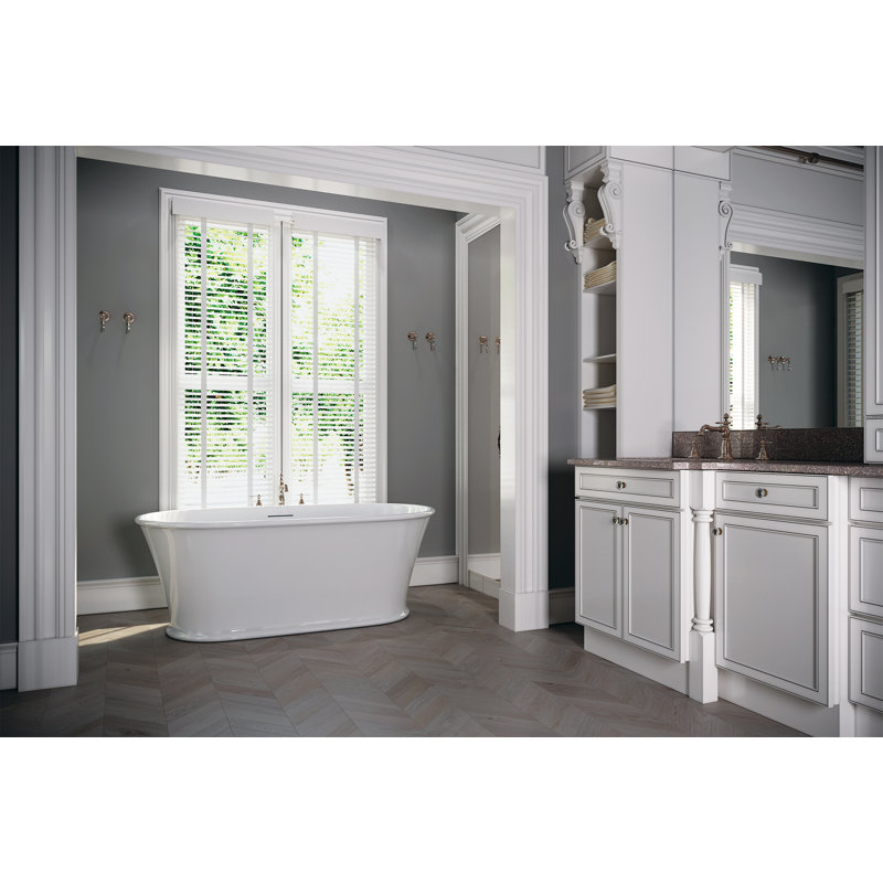 Solana 64" x 33" Freestanding Soaking Solid Surface Bathtub, Glossy White