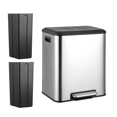 30 Liter (8 Gallon) Rectangular Hands-Free Dual Compartment Recycling Kitchen Step Trash Can