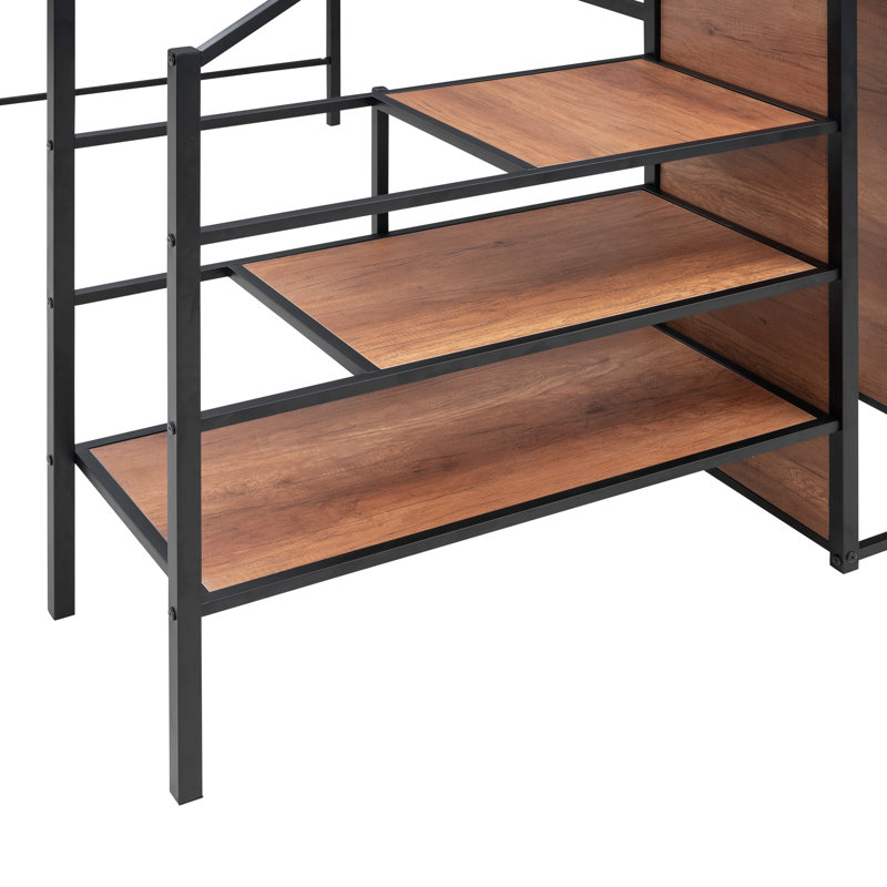 Loft Bed With Storage Stairs And Desk, Black, Full 