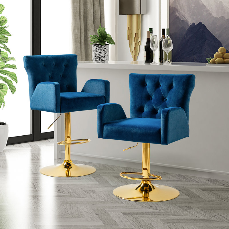 Tabouret de bar rotatif Theo, Bleu marine