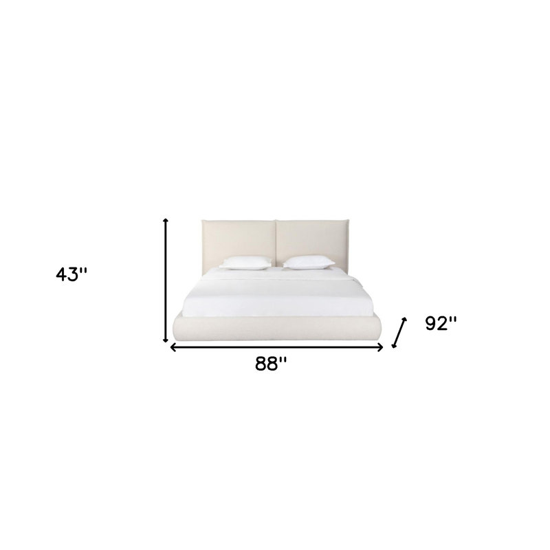 Beige Boucle Upholstered King Bed Frame