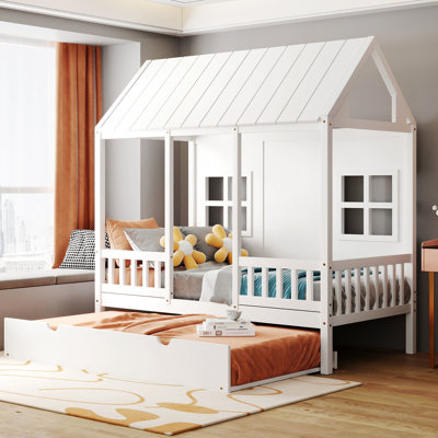 Lit simple avec lit gigogne blanc et bois sophistiqué pour une chambre à coucher