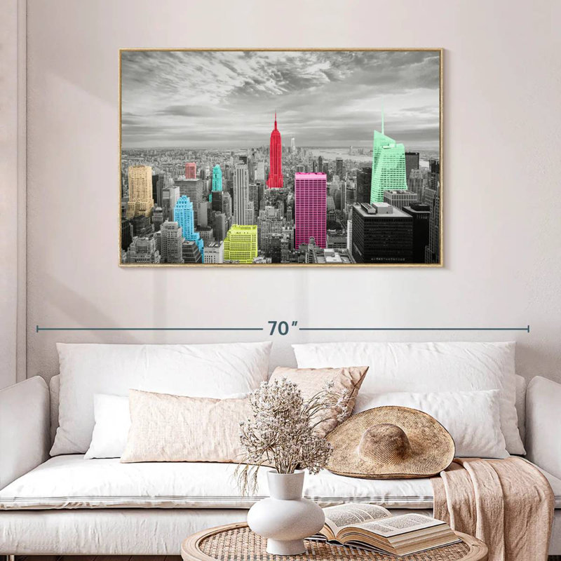 Manhattan Pop, Cadre flottant en bois naturel, 46 po x 31 po
