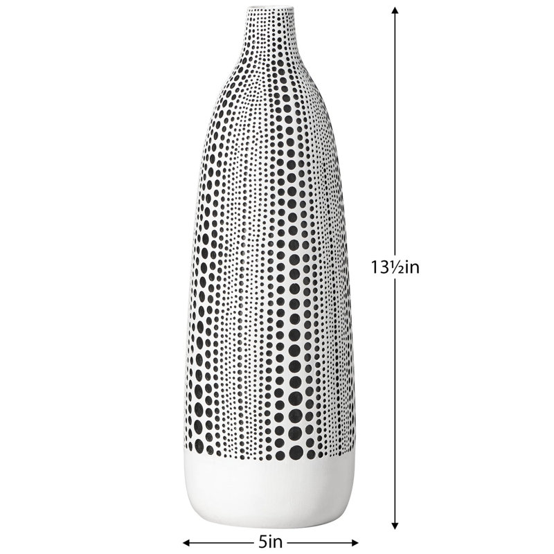 Aurelia 13.5" Dotted Debossed Pattern Black & White Vase