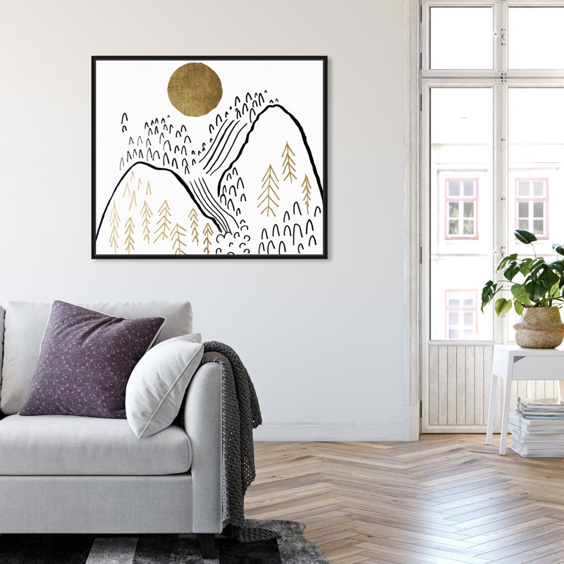 'Moon Over The Mountains' Print, 15" H x 18" W, Black Framed