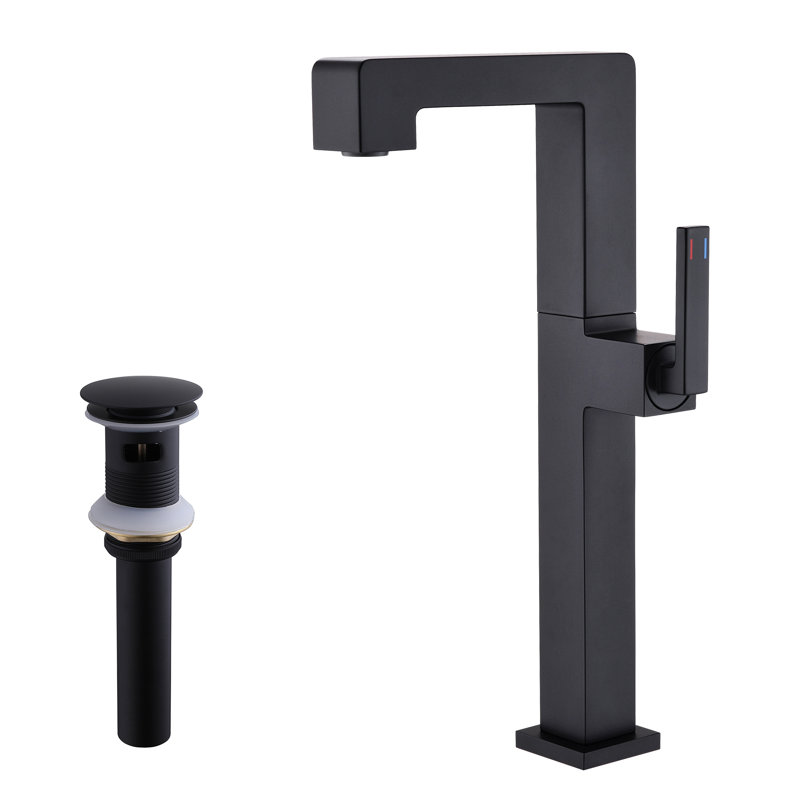 Robinet de lavabo vasque en laiton massif 10,4 "à poignée simple, Noir mat, Drainage inclus