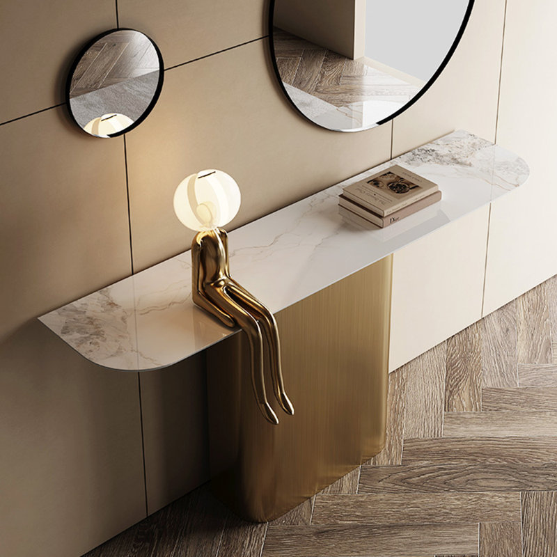Table de véranda en acier inoxydable de style italien, H 31,5 po x l 70,8 po x P 15,7 po, Doré