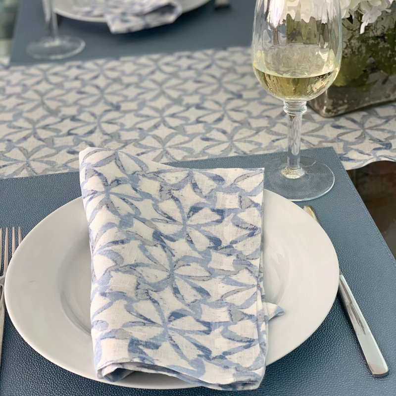 Shamrock Metallic Print Napkin, Ice Blue