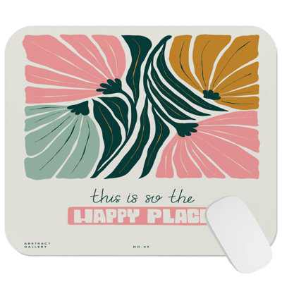 Typography and Quotes This is the Happy Place Inspirational Happiness Quotes Modern Gaming Cute Office Laptop Desk Pad Gift Mat Square Rectangle Non-Slip Mousepad
