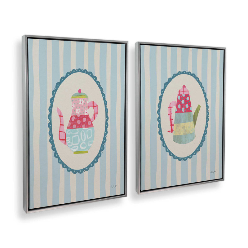 «Happy Tea Time», ensemble de 2 impressions, 48 po x 32 po, Toile avec cadre, Chrome poli