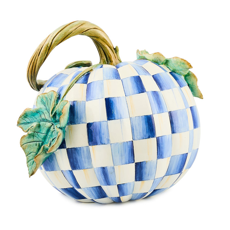 Check Twisted Stem Pumpkin, Blue/White/Gold