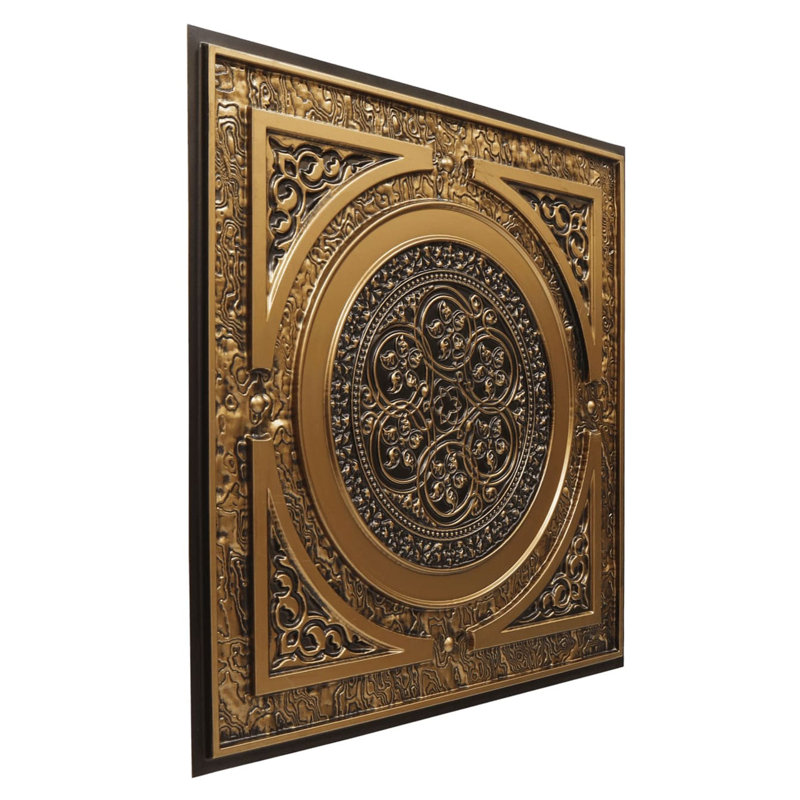 Carreau de plafond en PVC encastré ou collé Steampunk, Or antique, L 24 po x l 24 po